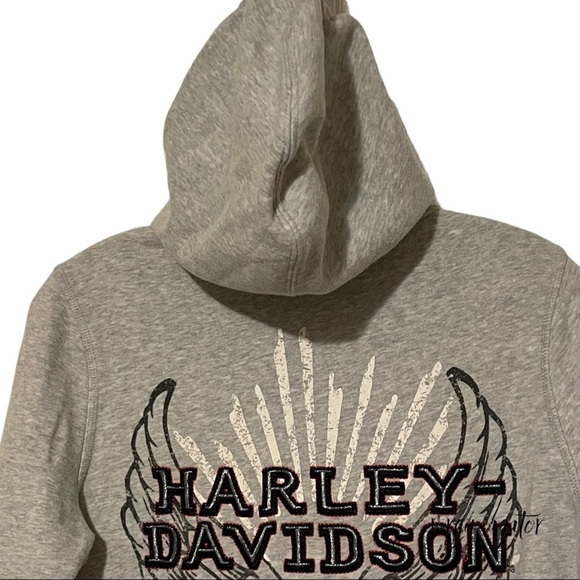 Harley Davidson Authentic Heather Gray Graphic Wing Moto Zippered Hoodie - Picture 7 of 10